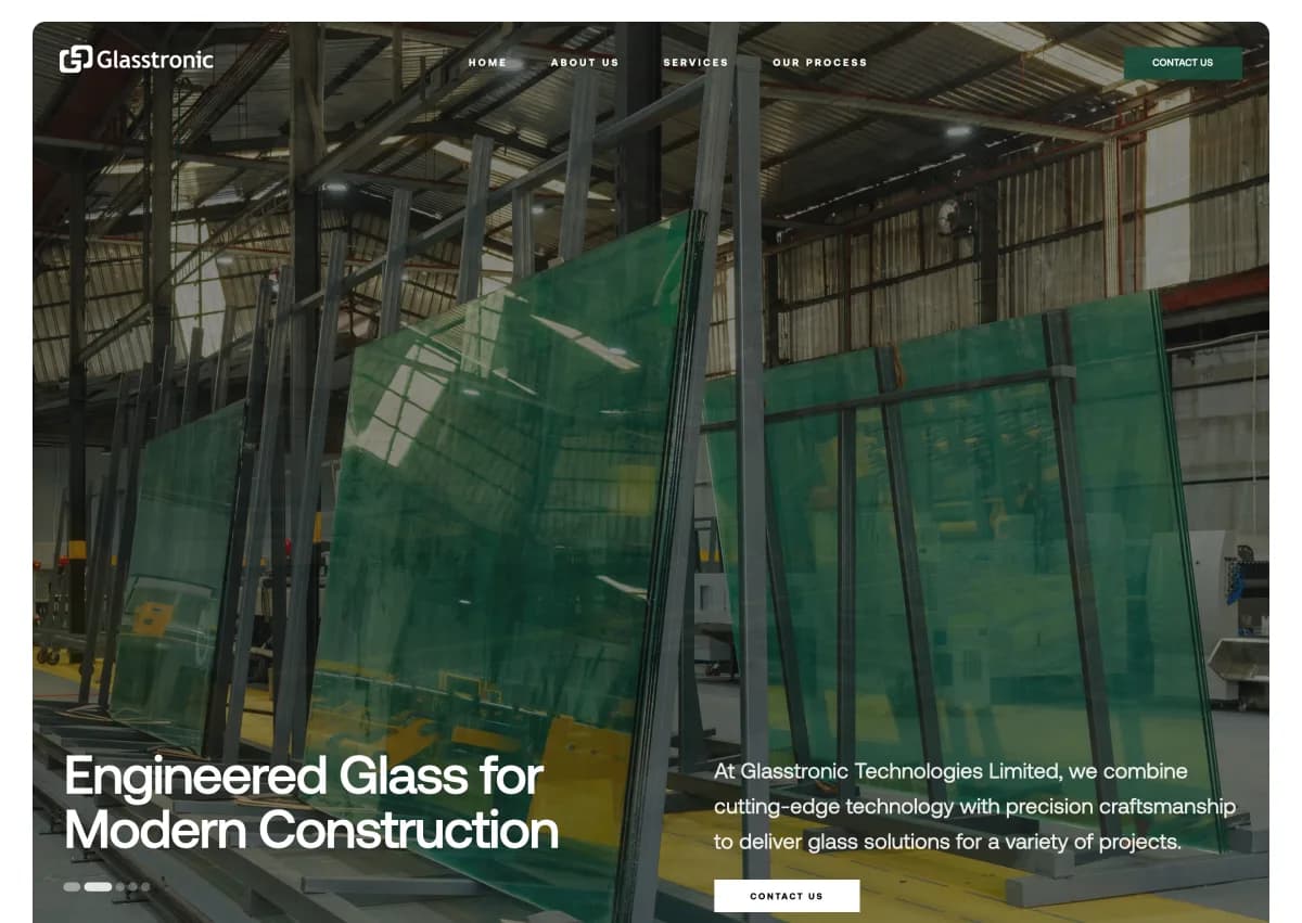 Glasstronic Technologies website showing engineered glass for modern construction